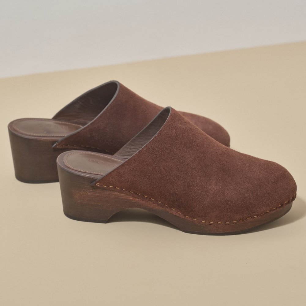 DÔEN - BROWN SUEDE WOODEN CLOGS - Size 36
